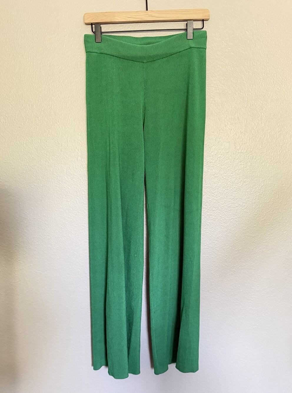 Gabrielle Union Women's Wide Leg Ribbed Knit Pants Green M Comfy Lounge